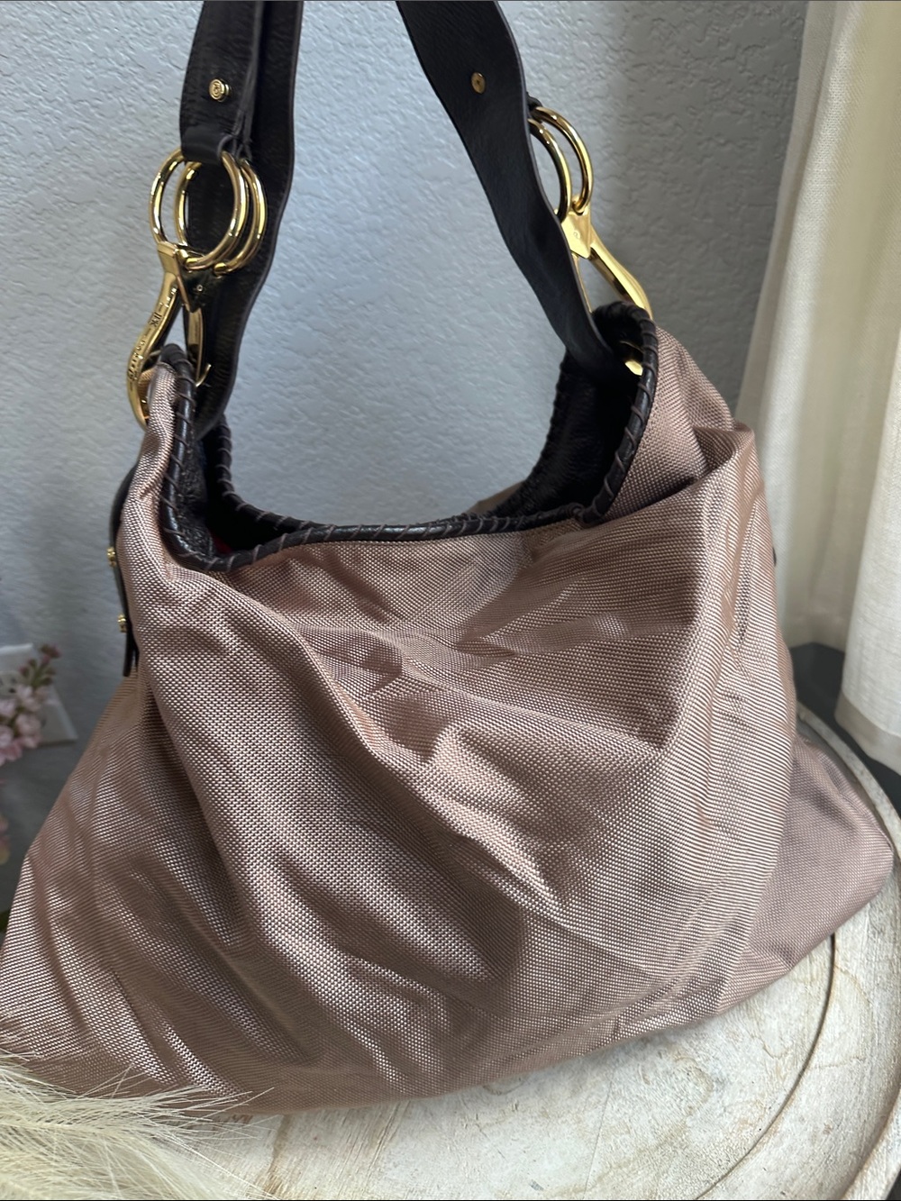 Women’s Shoulder Hobo Bag in Mauve Brown with Black Strap - Picture 8 of 13